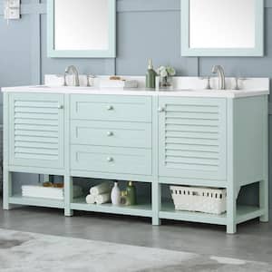 Grace 72 in. W x 22 in. D Bath Vanity in Minty Latte with Cultured Marble Vanity Top in White with White Basin