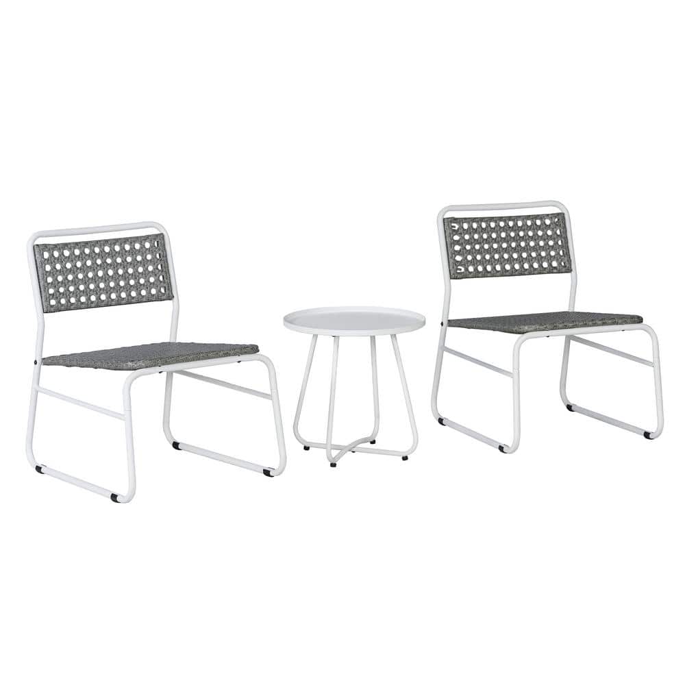 Freja White and Gray Faux Rattan 3-Piece Patio Set