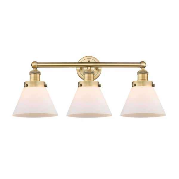 Cone 25.75 in. 3-Light Brushed Brass Vanity Light with Glass Shade