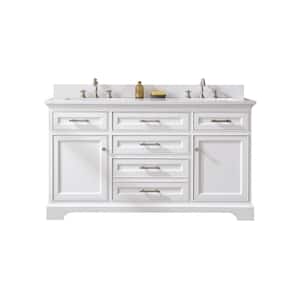 Thompson 60 in. W x 22 in. D Bath Vanity in White with Engineered Stone Vanity in Carrara White with White Sink