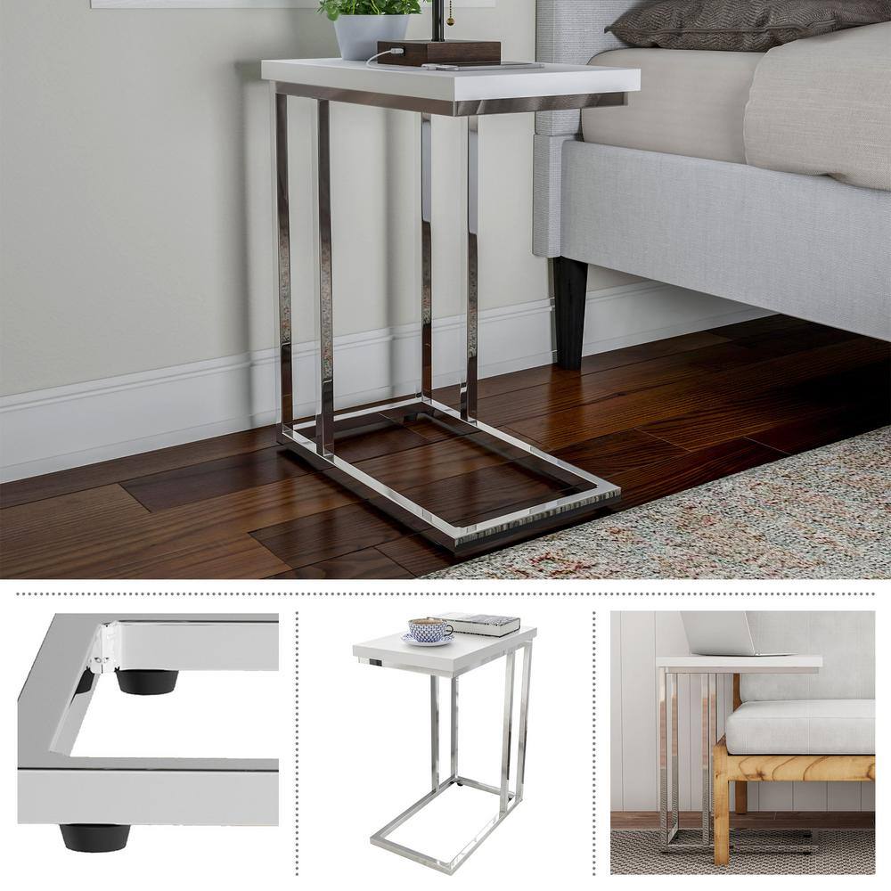 White and Chrome C-Shaped Sofa Side Tables Set of 2