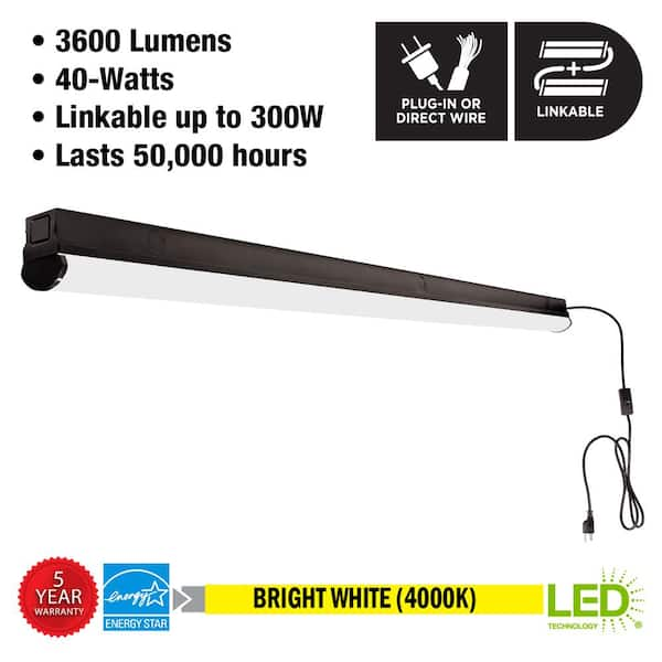 Commercial Electric 4 ft LED Garage Workshop Linkable Matte Black