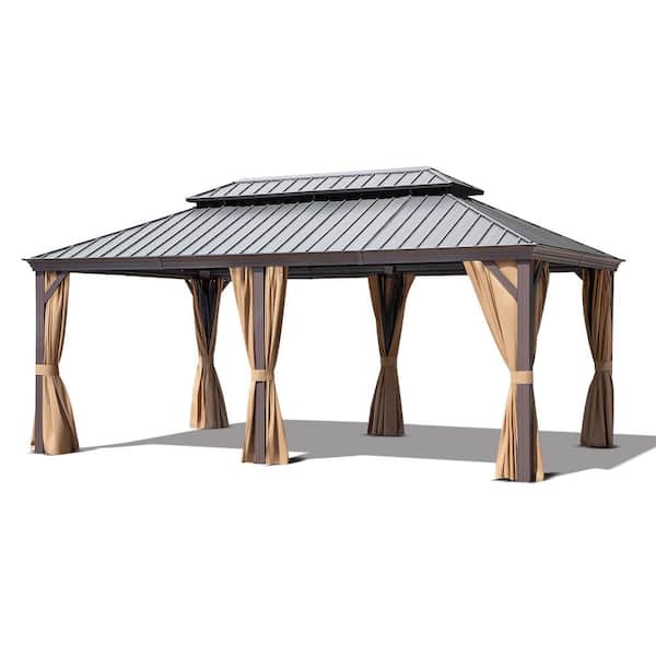 12 ft.x 18ft. Aluminum Outdoor Gazebo Double Roof Canopy with Netting, Curtains, Garden Tent for Patio, Backyard, Lawns