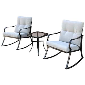 3-Piece White Metal Outdoor Bistro Set with Off White Cushion for Patio, Deck, Backyard Porch or Pool