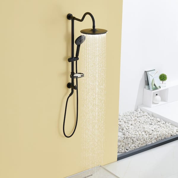 Single Handle 4-Spray Patterns Wall Mount Shower Faucet 2.5 GPM Dual Shower Heads with Sliding Rod in Matte Black