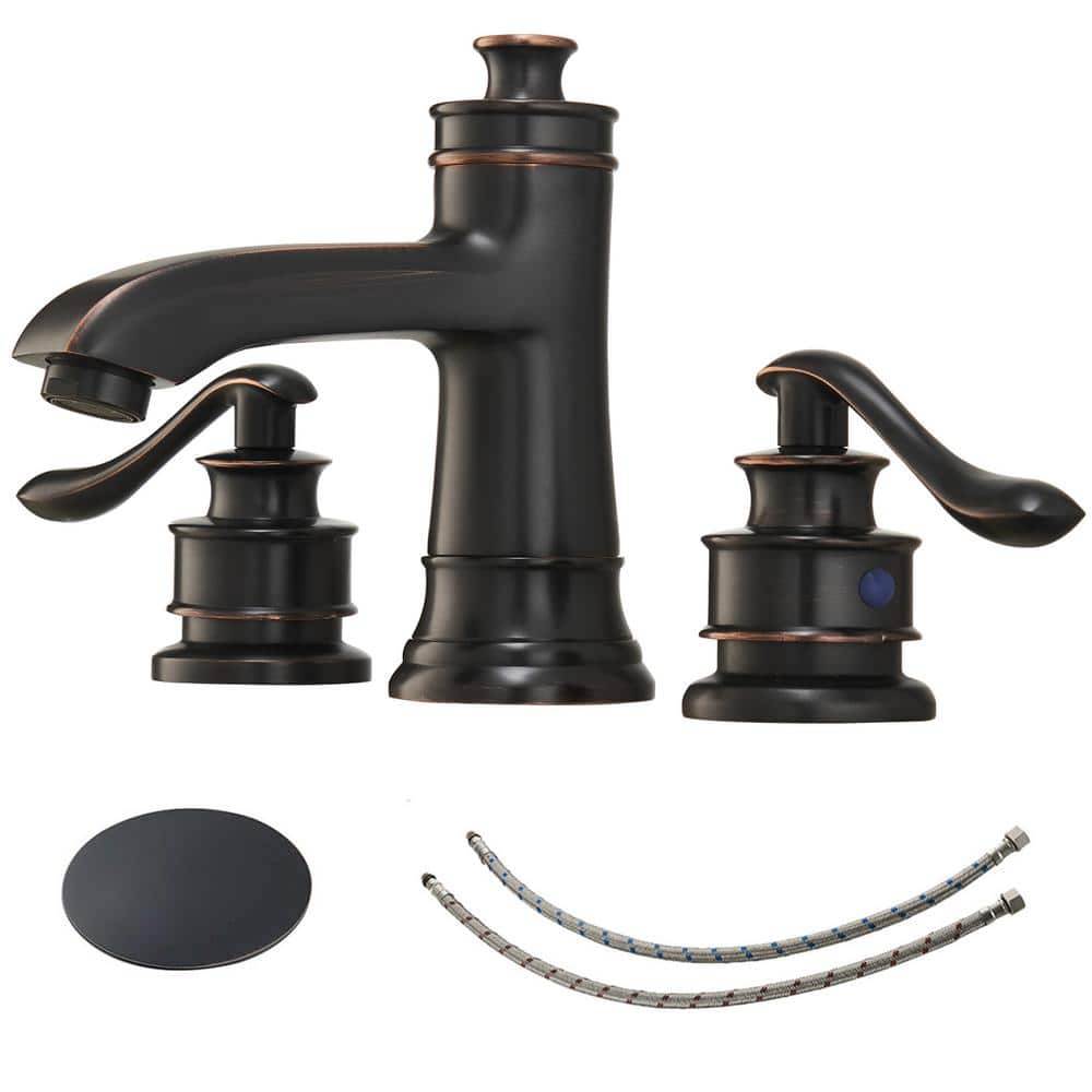 8 in. Widespread Double Handle Bathroom Faucet With Pop-up Drain Assembly in Oil Rubbed Bronze -  BWE, A-96576-ORB-S-2