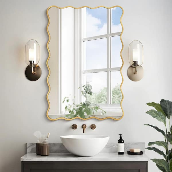 24 in. W x 36 in. H Rectangle Gold Aluminum Alloy Framed Wall Mirror Decorative Wall Mirror