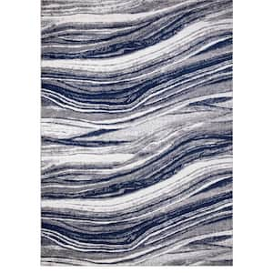 Jefferson Collection Marble Stripes Navy 8 ft. x 10 ft. Area Rug