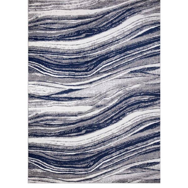 Jefferson Collection Marble Stripes Navy 8 ft. x 10 ft. Area Rug