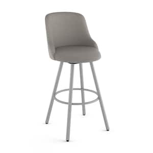 Kelsea 26 in. Silver Grey Polyester/Shiny Grey Metal Swivel Counter Stool