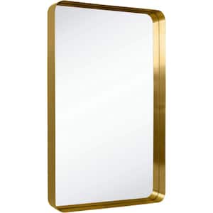 24 in. W x 32 in. H Large Rectangular Metal Framed Rounded Corner Wall Mounted Bathroom Vanity Mirror in Gold