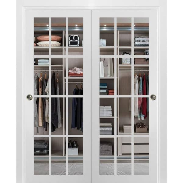 60 in. W. x 84 in. 1-Panel White Finished Pine Wood Sliding Door with Closet Bypass Hardware