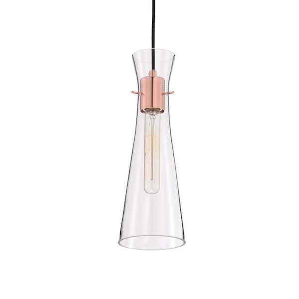 Edvivi Essence 1-Light Rose Gold Contemporary Mini Pendant with Clear Glass Cone Shade
