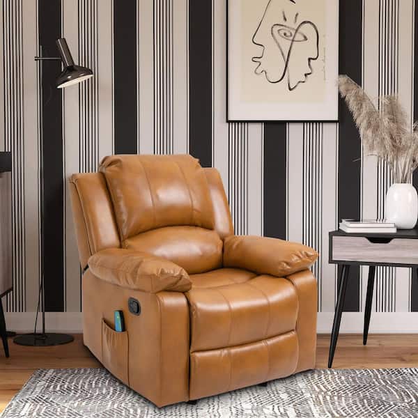 38 in. W Light Brown Faux Leather 8-Point Massage Recliner