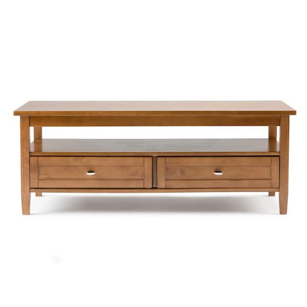 Max Lexington 48 In Light Golden Brown, Real Wood Coffee Table With Drawers