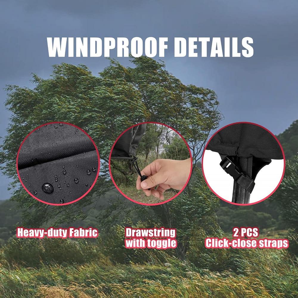Heavy Duty Black Round Fire Pit Cover with Adjustable Drawstring
