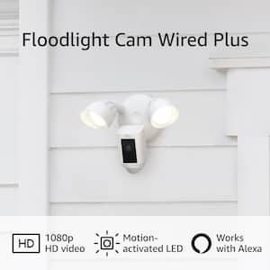Floodlight Cam Wired Plus - Smart Security Video Camera with 2 LED Lights, 2-Way Talk, Color Night Vision, White