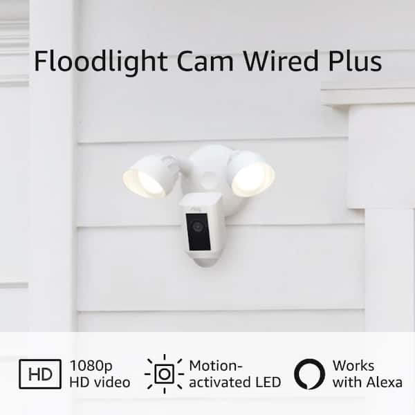 Ring Floodlight Cam Wired Plus Smart Security Video Camera with LED  Lights, 2-Way Talk, Color Night Vision, White B08F6GPQQ7 The Home Depot