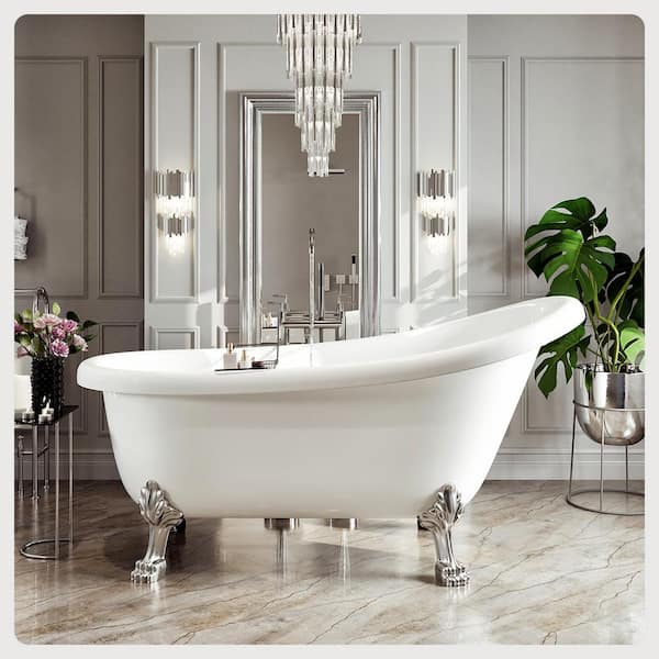 Eviva Stella 67 in. Acrylic Clawfoot Non-Whirlpool Bathtub in White