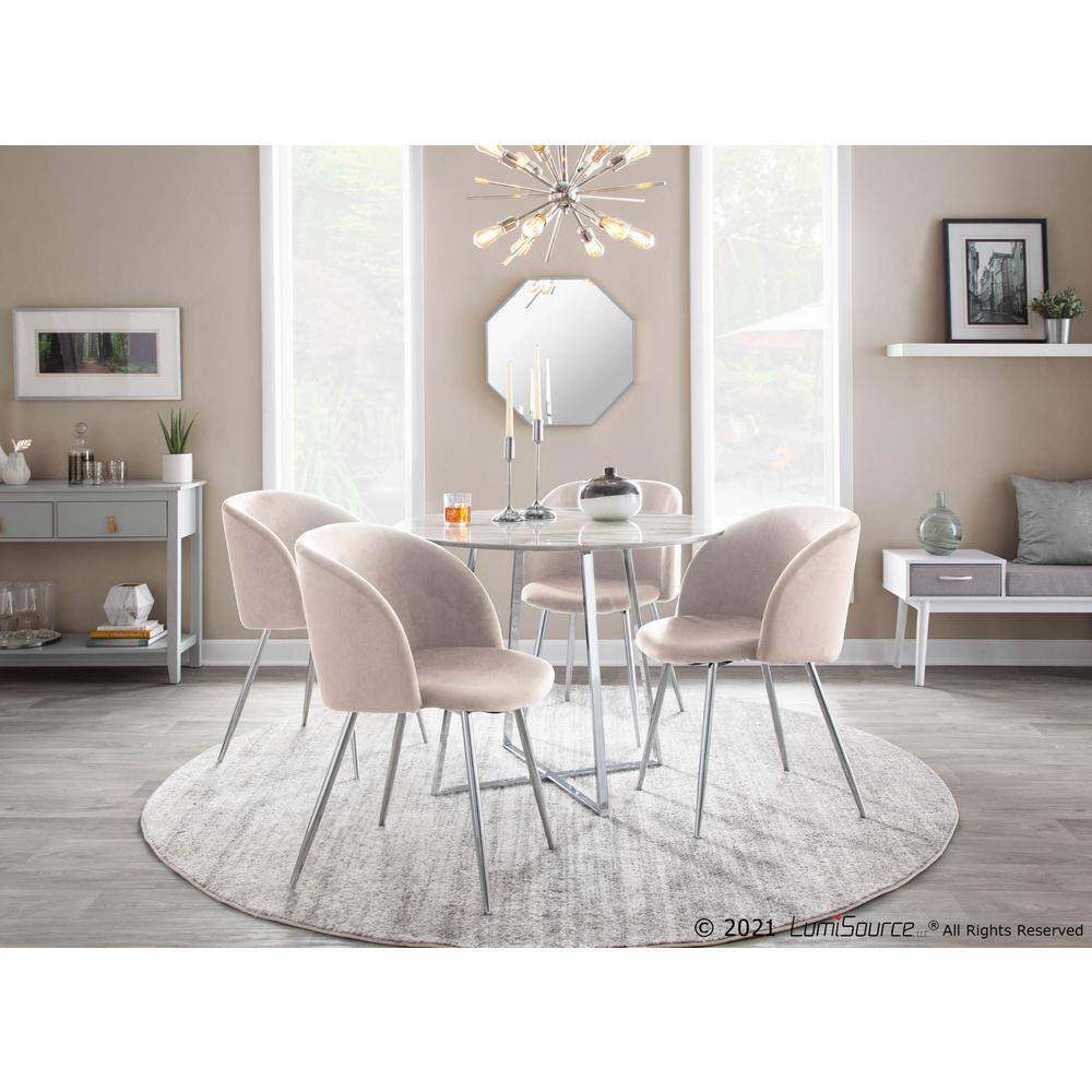Cream Velvet and Chrome Upholstered Arm Chairs, Set of 2
