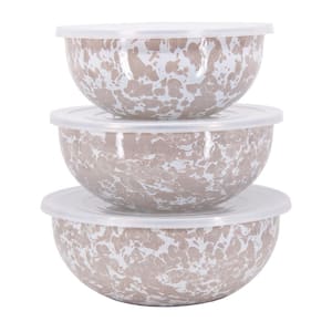 Taupe Swirl 3-Piece Enamelware Mixing Bowl Set with Lids