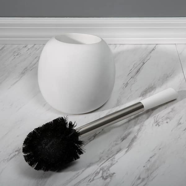 Bath Bliss Toilet Brush Holder in Stainless Steel, Stainless Steel/White