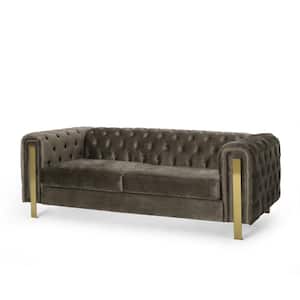 Addyston 83.75 in. Gray and Gold Polyester 3-Seats Sofa