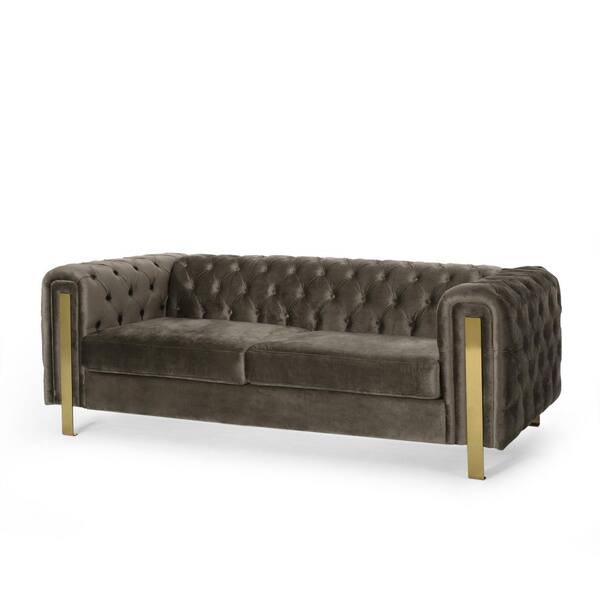 Noble House Addyston 83.75 in. Gray and Gold Polyester 3-Seats Sofa