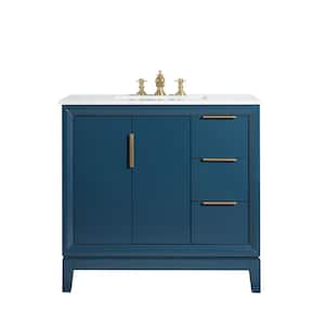 Elizabeth 36 in. Bath Vanity in Monarch Blue with Carrara White Marble Vanity Top with Ceramics White Basins