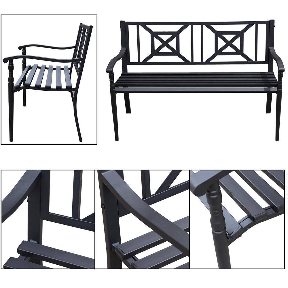 Maypex 4 FT Black Steel and Cast Iron Garden Bench