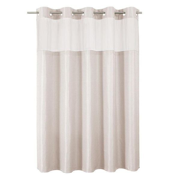 72 in. W x 75 in. L Blush Pink No Hook Shower Curtain with Snap in Fabric Liner, Waffle Weave Thick Shower Curtains