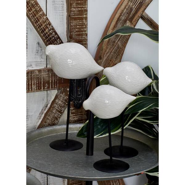 Litton Lane Sitting Birds Ceramic Sculpture in Glazed White (Set of 3)