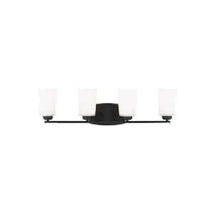 Franport 29 in. 4-Light Matte Black Traditional Chic Wall Bathroom Vanity Light with White Glass Shades and LED Bulbs