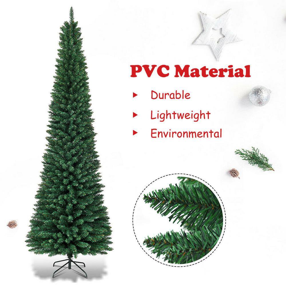 Slim Green PVC 9' Artificial Christmas Tree with Metal Stand