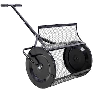 24 in. W Steel Peat Moss Spreader Heavy-Duty Compost Handheld Spreader with Metal Mesh and T-Shaped Handle in Black