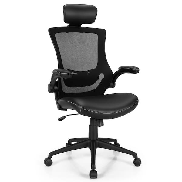 Costway Black Leather Mesh Back Adjustable Swivel Office Chair