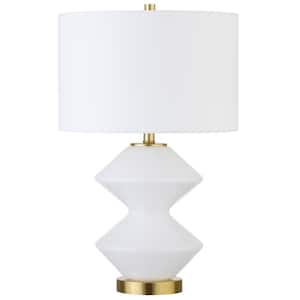 22.75 in. White Modern Integrated LED Bedside Table Lamp with White Fabric Shade