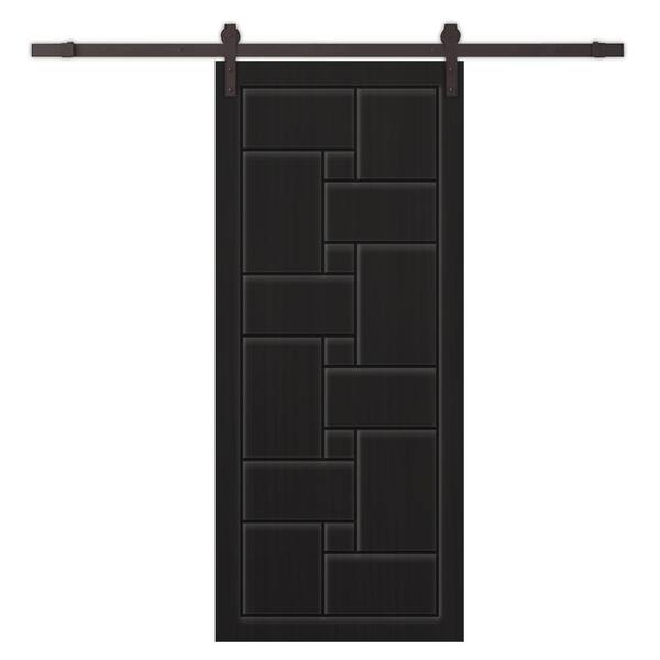 CALHOME 30 in. x 96 in. Black Painted Composite MDF Paneled Interior Sliding Barn Door with Hardware Kit