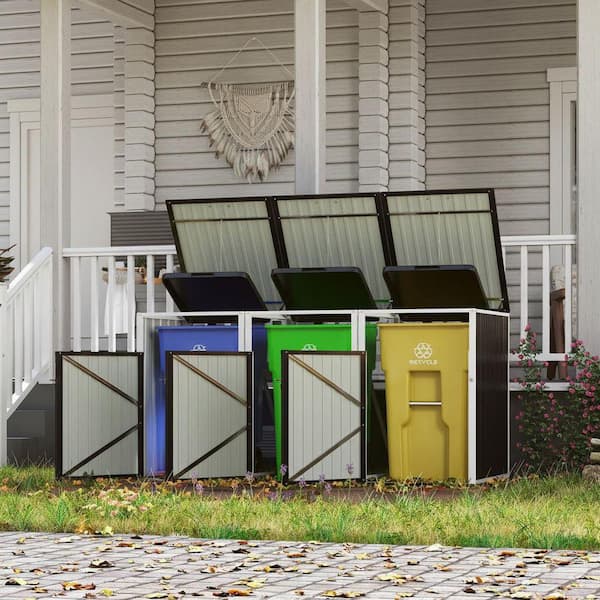 Cesicia Gray 7.95 ft. W x 2.67 ft. D Metal Garbage Bin Shed with 
