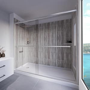 Driftwood-Rainier 60 in. L x 32 in. W x 83 in. H Base/Wall/Door Concealed Base Alcove Shower Stall/Kit Chrome Left