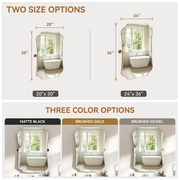 24 in. W x 36 in. H Specialty Wavy Framed Adjustable Tilt Wall Bathroom Vanity Mirror in Brushed Gold