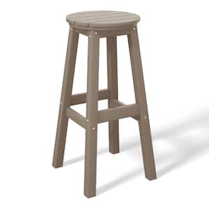 Laguna 29 in. HDPE Plastic All Weather Backless Round Seat Bar Height Outdoor Bar Stool in, Weathered Wood