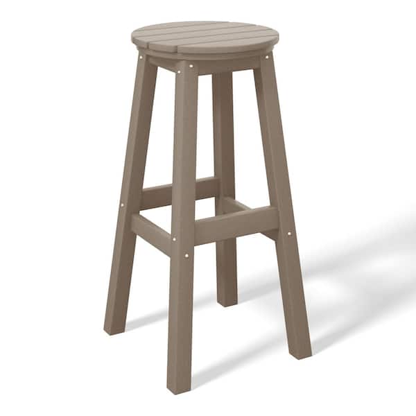 WESTIN OUTDOOR Laguna 29 in. HDPE Plastic All Weather Backless Round Seat Bar Height Outdoor Bar Stool in, Weathered Wood