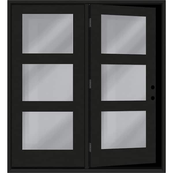 Regency 60 in. x 80 in. Modern 3L Equal Clear Glass Onyx LH CenterHinged Stained Fiberglass Retro Patio Door w/4"Jamb