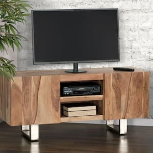 Josie 53 in. Acacia Solid Wood TV Stand with Open Shelf & Doors Fits TVs up to 60 in.