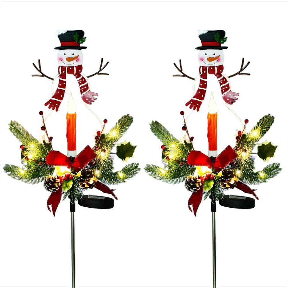 2-Piece Solar Snowman Christmas Light Stake with Faux Pine Cones and LED Candle for Outdoor Decor price history on PriceWatchPro