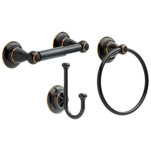 Delta Porter 3-Piece Bath Hardware Set with Towel Ring, Toilet Paper Holder and Towel Hook in Oil Rubbed Bronze
