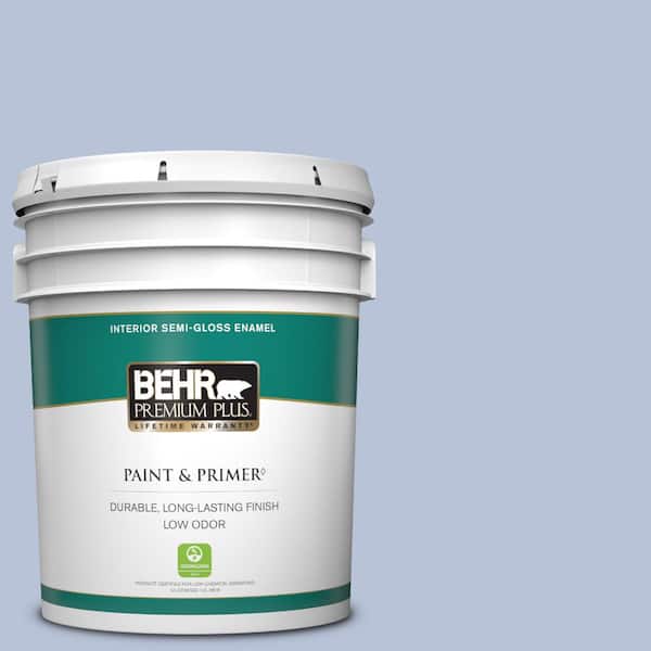 BEHR PREMIUM PLUS 5 gal. #610C-3 Virginia Blue Semi-Gloss Enamel Low Odor Interior Paint & Primer