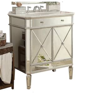 Austell 32 in.W x 21 in. D x 36 in. H Single Sink Mirrored Bathroom Sink Vanity in Silver with White Marble top