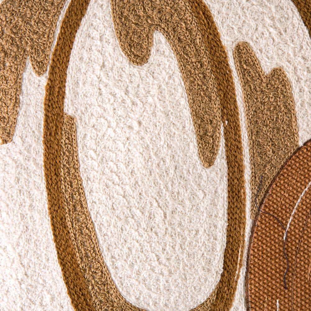 18x18 Beige Cotton Polyester Embroidered Pumpkin Throw Pillow